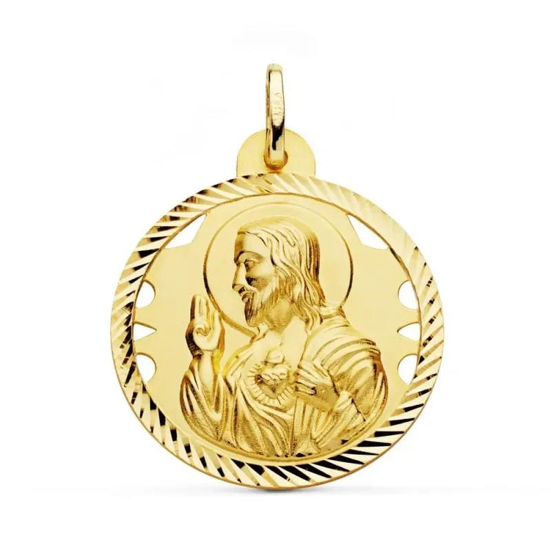 Cristo Sagrado Corazón de Jesús Medalla Oro 18k unisex 28 mm. calada
