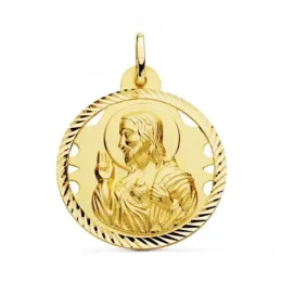 Cristo Sagrado Corazón de Jesús Medalla Oro 18k hélice 28 mm.. Grabac