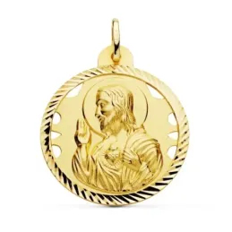 Cristo Sagrado Corazón de Jesús Medalla Oro 18k unisex 30 mm. calada