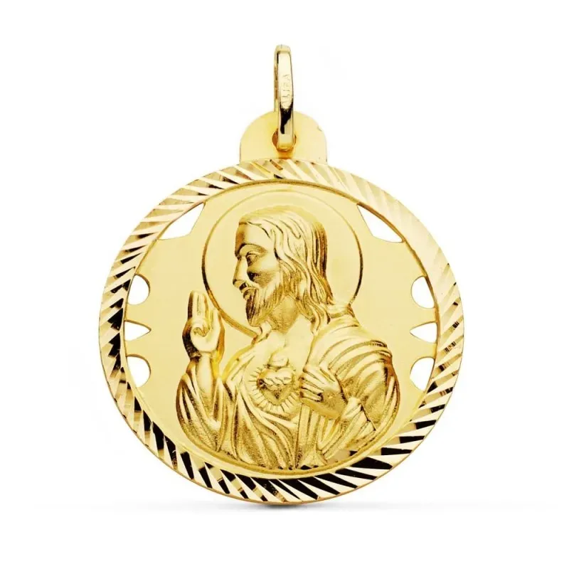 Cristo Sagrado Corazón de Jesús Medalla Oro 18k unisex 30 mm. calada