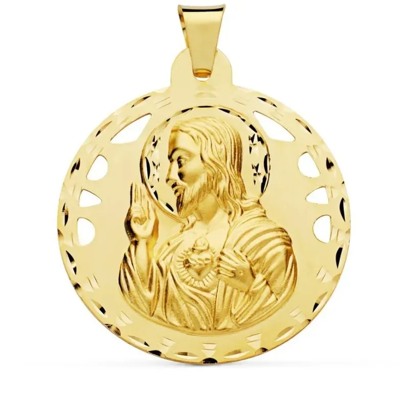 Cristo Sagrado Corazón de Jesús Medalla Oro 18k hélice 42 mm.. Grabac