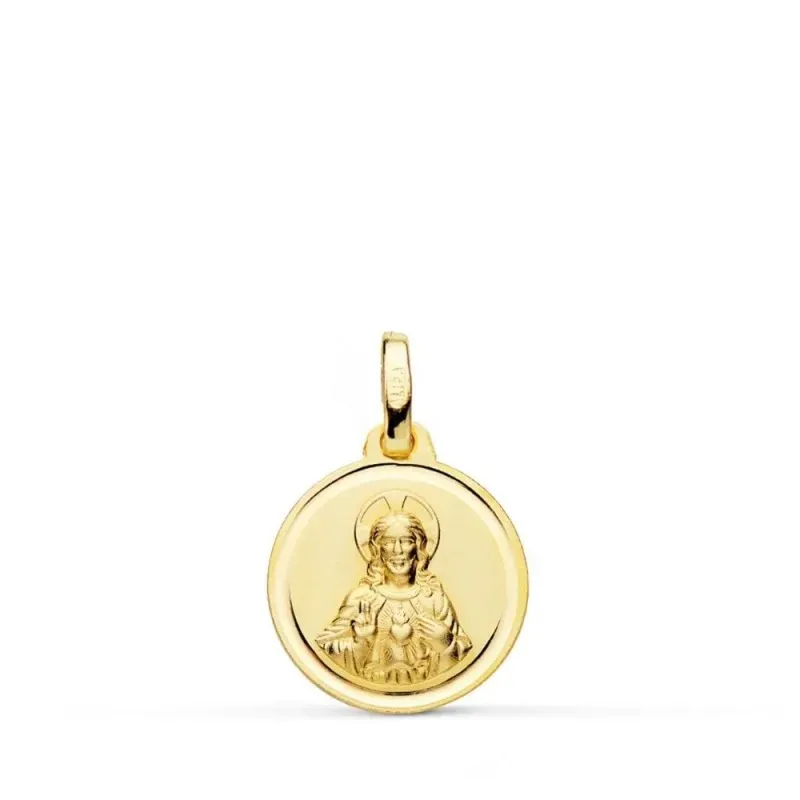 Cristo Sagrado Corazón de Jesús Medalla Oro 18k unisex 14 mm. bisel l