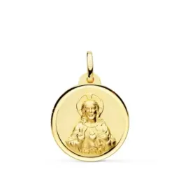 Cristo Sagrado Corazón de Jesús Medalla Oro 18k unisex 20 mm. bisel.