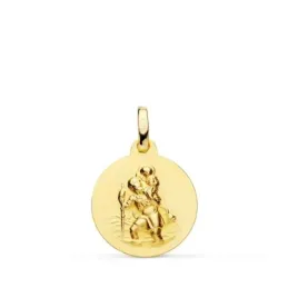 San Cristóbal Medalla Oro 18k unisex 16 mm. matizada lisa. Grabación