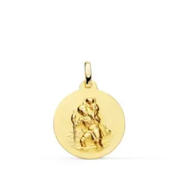 San Cristóbal Medalla Oro 18k unisex 18 mm. matizada lisa. Grabación