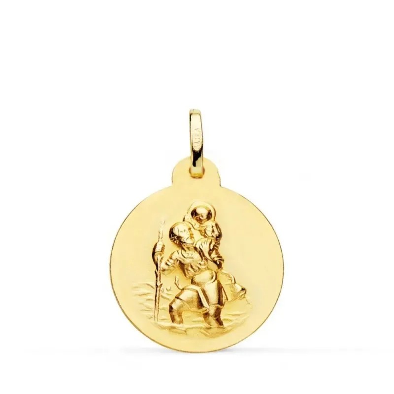 San Cristóbal Medalla Oro 18k unisex 20 mm. matizada lisa. Grabación