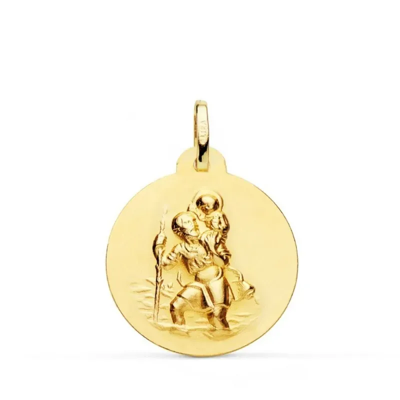 San Cristóbal Medalla Oro 18k unisex 22 mm. matizada lisa