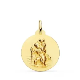 San Cristóbal Medalla Oro 18k unisex 22 mm. matizada lisa. Grabación