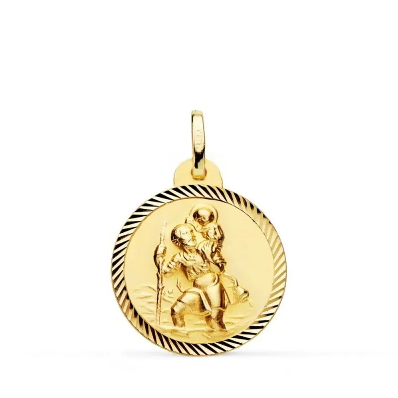 San Cristóbal Medalla Oro 18k unisex 20 mm. borde hélice