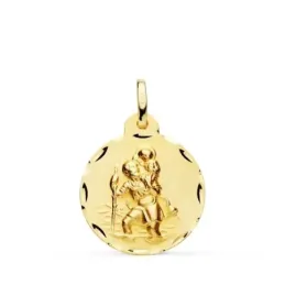 San Cristóbal Medalla Oro 18k unisex 20 mm. tallada. Grabación inclui