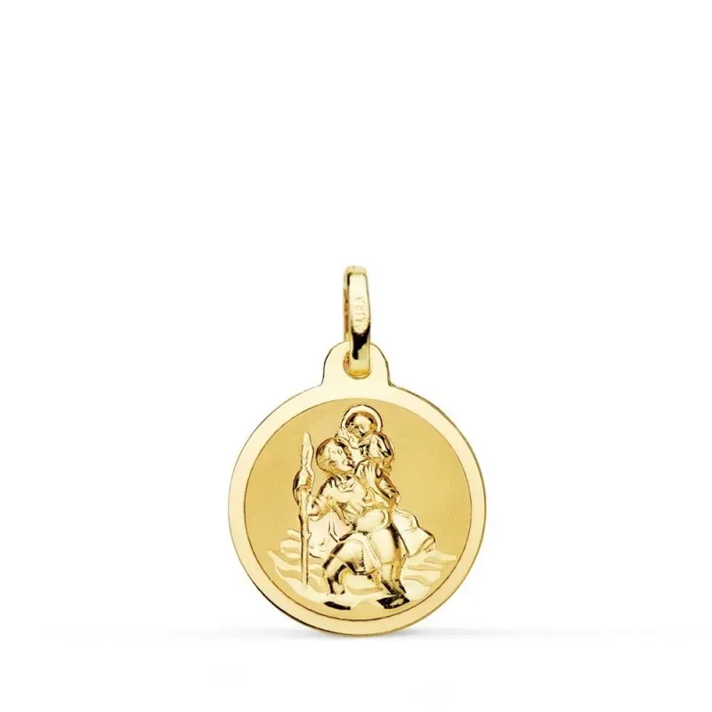 San Cristóbal Medalla Oro 18k unisex 16 mm. brillo mate. Grabación in