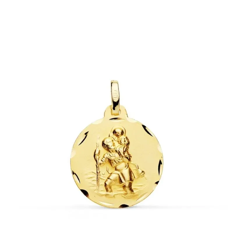 San Cristóbal Medalla Oro 9k unisex 18 mm. borde tallado. Grabación i