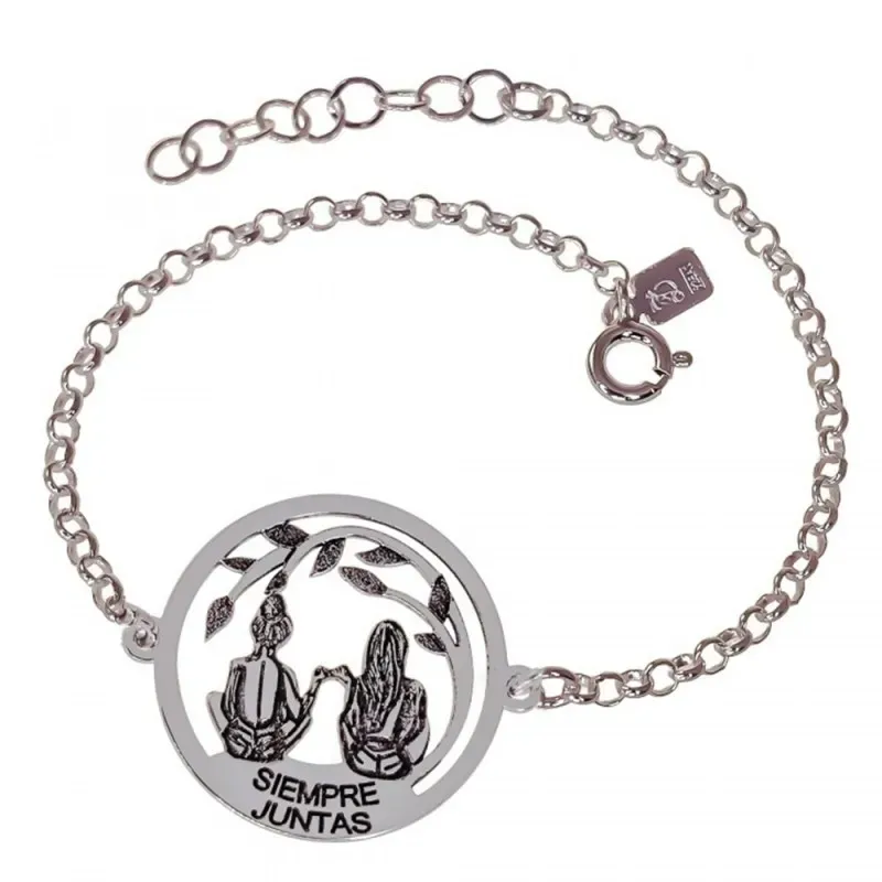 Pulsera Plata Ley 925m mujer 17.5 cm. cadena rolo detalle disco 20 mm