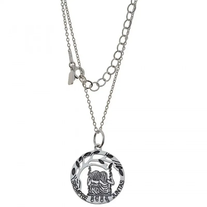 Collar Plata Ley 925m mujer 40 cm. colgante disco 20 mm. mensaje SIEM
