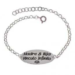 Pulsera Plata Ley 925m mujer 16.5 cm. cadena rolo chapa ovalada MADRE