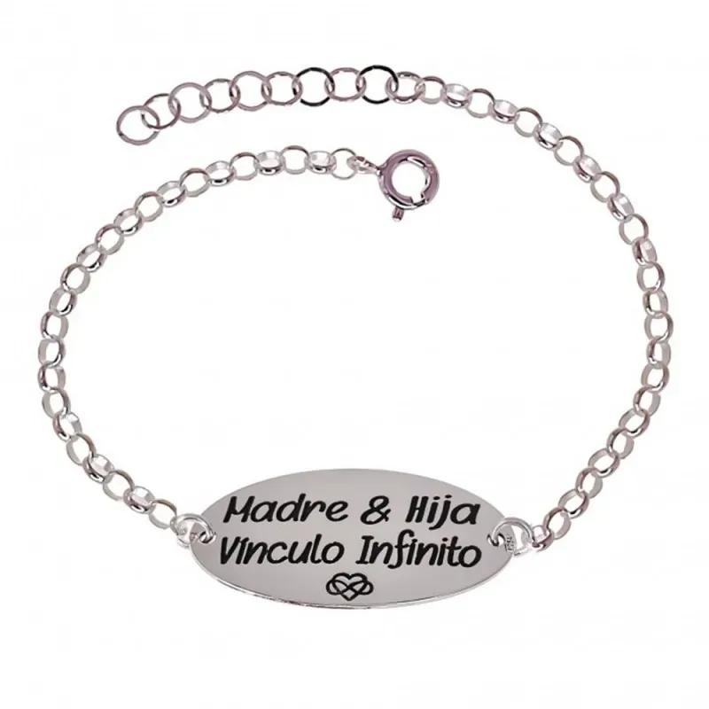 Pulsera Plata Ley 925m mujer 16.5 cm. cadena rolo chapa ovalada MADRE