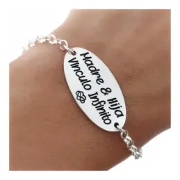 Pulsera Plata Ley 925m mujer 16.5 cm. cadena rolo chapa ovalada MADRE