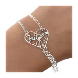 Pulsera Doble Plata Ley 925m mujer 17 cm. corazón calado mensaje MADR