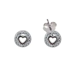 Pendientes Plata Ley 925m mujer 8 mm. redondos microengaste corazón c