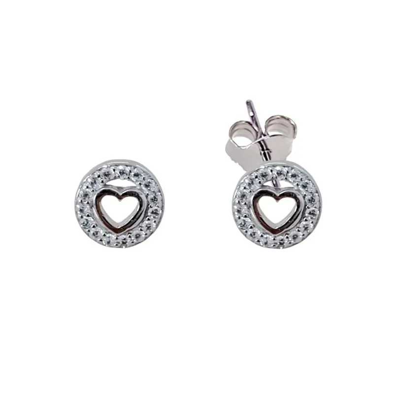 Pendientes Plata Ley 925m mujer 8 mm. redondos microengaste corazón c