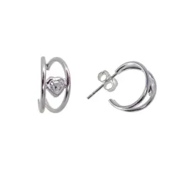Aros Pendientes Criollas Plata Ley 925m mujer 14 mm. dos hilos corazó