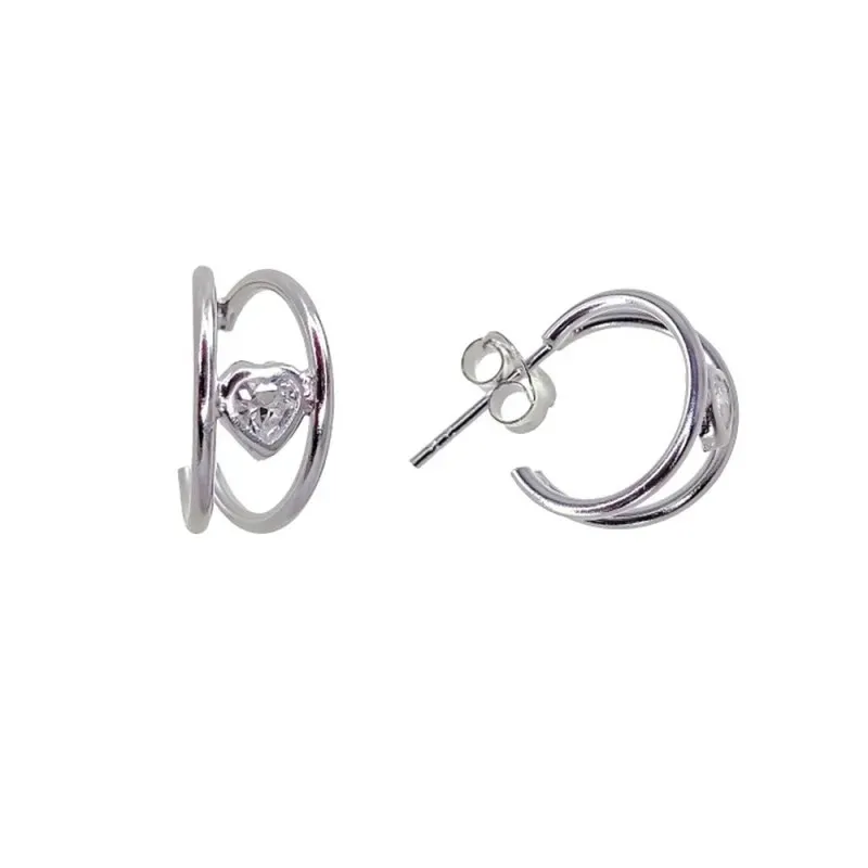 Aros Pendientes Criollas Plata Ley 925m mujer 14 mm. dos hilos corazó