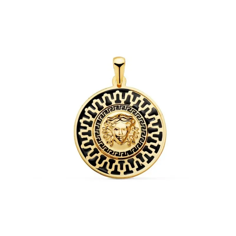 Colgante Oro 18k 20 mm. detalle medusa centro detalle borde esmaltado