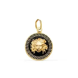 Colgante Oro 18k 15 mm. detalle medusa centro borde greca esmaltado n