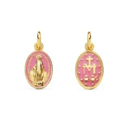 Virgen Milagrosa Medalla Oro 18k mujer 16 mm. esmaltada color rosa