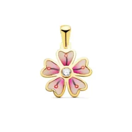Colgantes Oro 18k mujer 13 mm. flor cinco pétalos esmaltados color ci