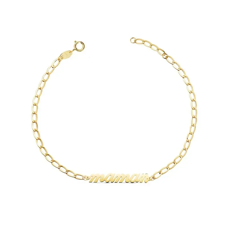 Pulsera Oro 18k mujer 20 cm. cadena bilbao 2.5 mm. mensaje MAMAN fran