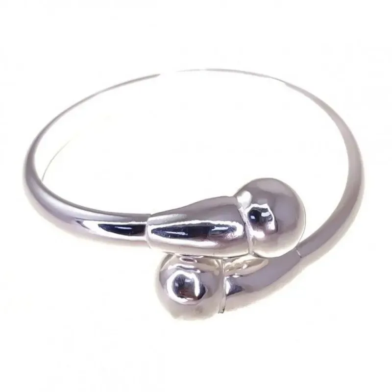 Pulsera Brazalete Plata Ley 925m mujer lisa detalle dos bolas 14 mm.