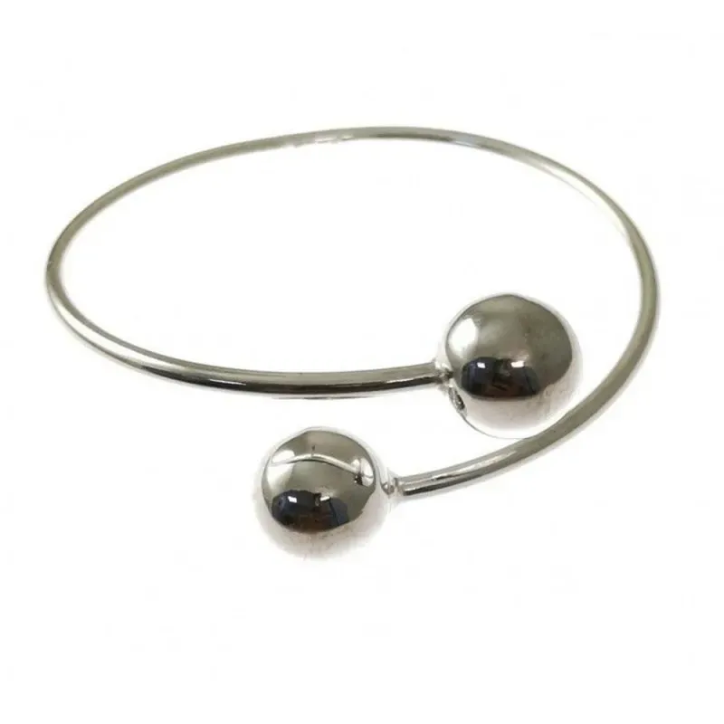 Pulsera Brazalete Plata Ley 925m mujer 60 mm. diámetro liso bolas 12