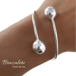 Pulsera Brazalete Plata Ley 925m mujer 60 mm. diámetro liso bolas 12