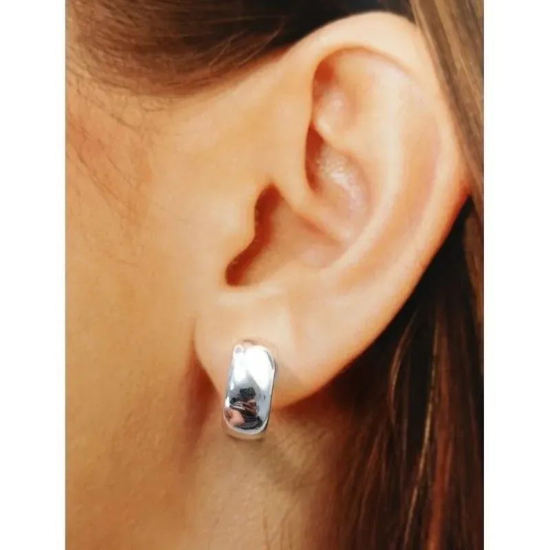 Pendientes plata Ley 925m lisos 15mm. tipo medio aro cierre omega