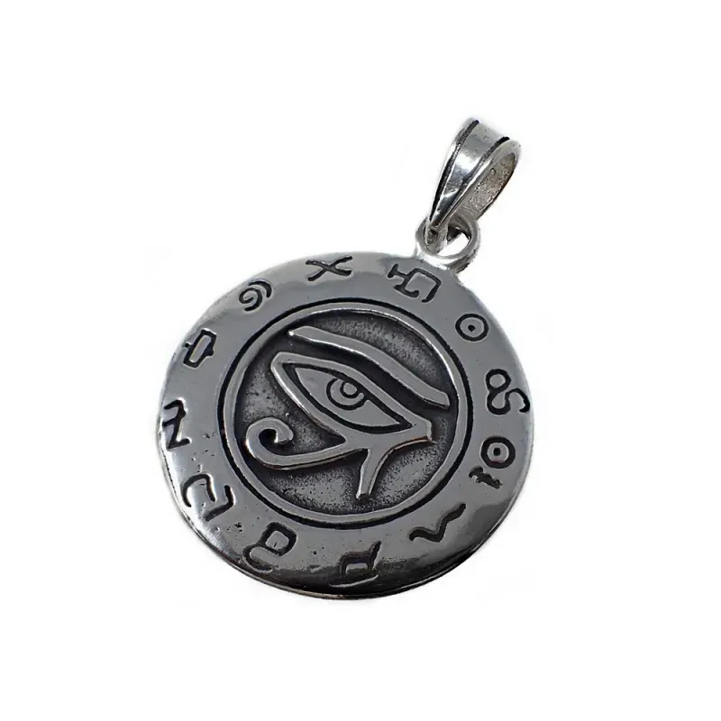 Colgante plata Ley 925m ojo de horus 23mm. amuleto talismán unisex redondo