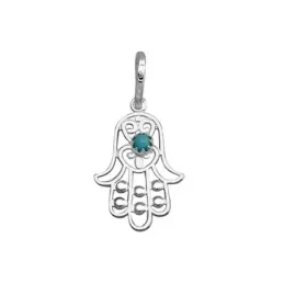 Colgante plata ley 925m 20mm. mano Fátima piedra color azul mujer