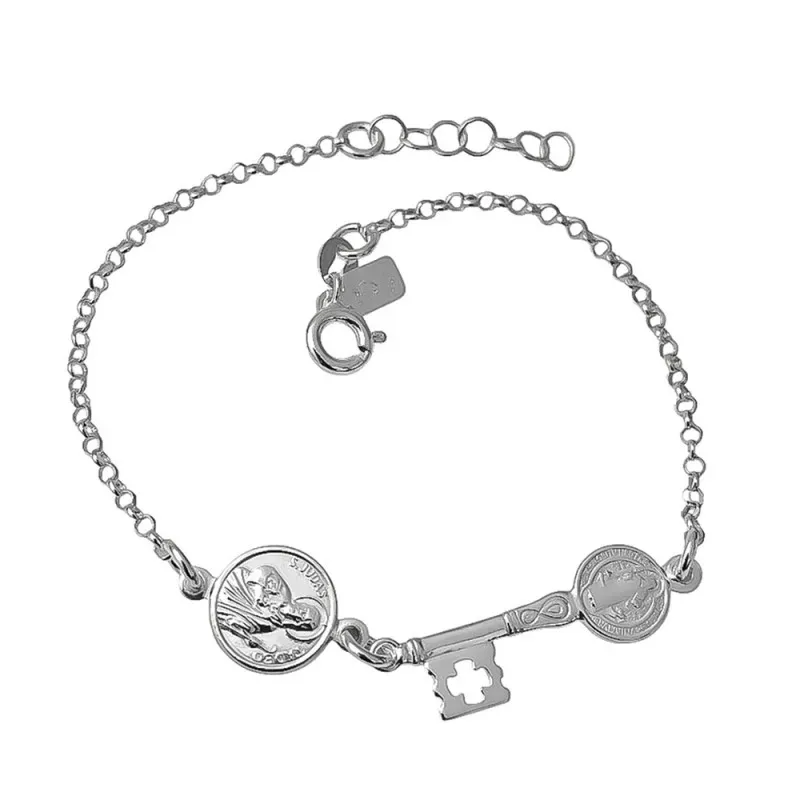 Llave San Benito Pulsera Plata Ley 925m 17 cm. cadena rolo 2 mm. meda