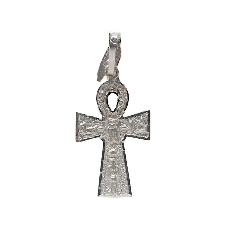 Cruz plata ley 925m egipcia de la vida 27mm. piedra azul [AA9819]