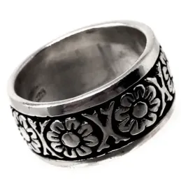 Sortija plata Ley 925m motivo cenefa flores talla 18 [AB9101]