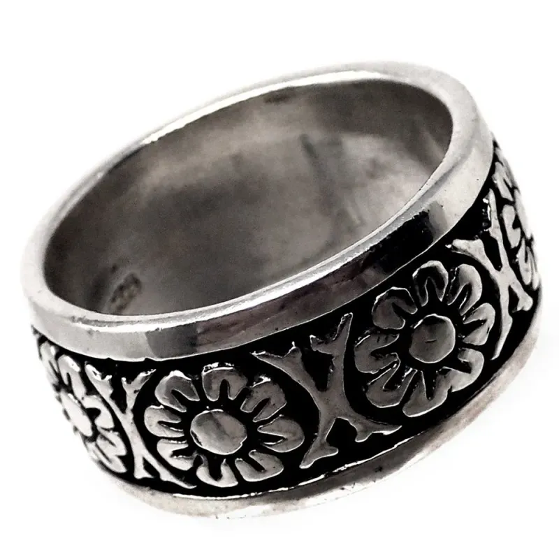 Sortija plata Ley 925m motivo cenefa flores talla 18 [AB9101]