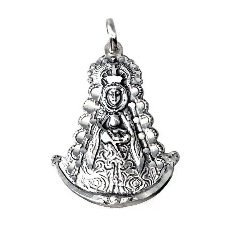 Colgante plata Ley 925m imagen Virgen del Rocío 38mm. silueta detalle