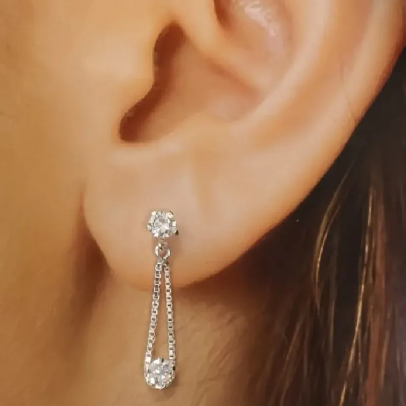 Pendientes plata Ley 925m mujer largos 2.5 cm. cadena combinada circo