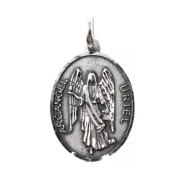 San Uriel Arcángel medalla plata Ley 925 maciza 23 mm. bisel tallado