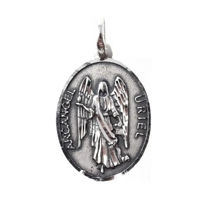 San Uriel Arcángel medalla plata Ley 925 maciza 23 mm. bisel tallado