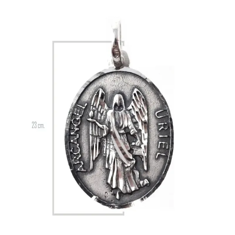 San Uriel Arcángel medalla plata Ley 925 maciza 23 mm. bisel tallado