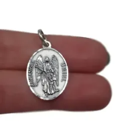 San Uriel Arcángel medalla plata Ley 925 maciza 23 mm. bisel tallado