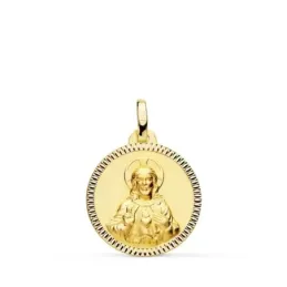 Corazón de Jesús medalla oro 18k unisex 18 mm. detalles tallados bord