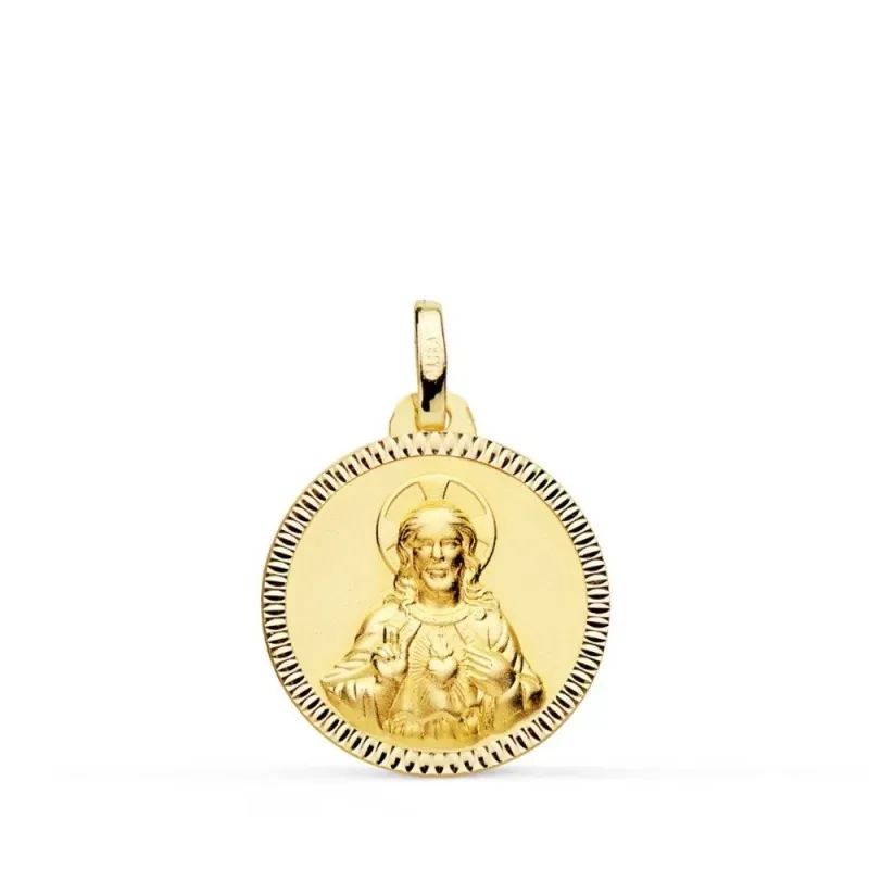 Corazón de Jesús medalla oro 18k unisex 18 mm. detalles tallados bord