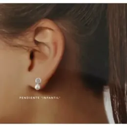 Pendientes plata Ley 925m infantil 8mm. tu y yo perla chatón circonita cierre tuerca